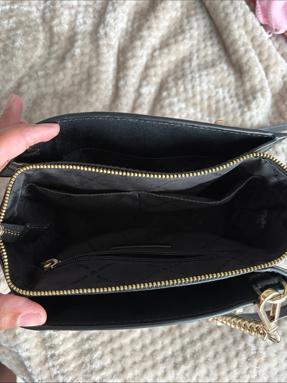Michael Kors Black Leather Satchel with Gold Accents